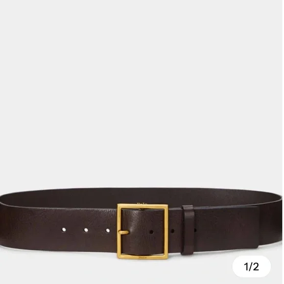 New Polo By Ralph Lauren Wide Brown Leather Belt Solid Brass Buckle XXS - Picture 1 of 11